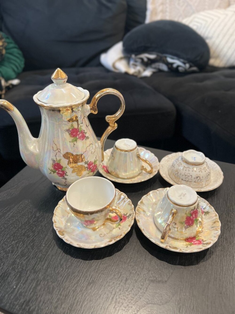 Vintage Sterling China Lusterware Japanese Demitasse Tea Set